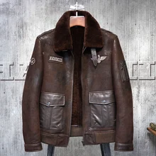 Красная коричневая куртка для полета из овчины, Военный стиль, американский пилот, Le Bomber B3, мужская шуба, мужская шуба