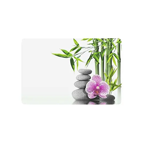 Japan Japanese Anti-slip Door Mat Home Decor, Purple Orchid Flower Bamboo and Zen Stone Indoor Outdoor Entrance Doormat Rubber Japan Japanese Anti-slip Door Mat Home Decor, Purple Orchid Flower Bamboo and Zen Stone Indoor Outdoor Entrance Doormat Rubber