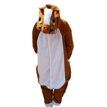 Из Полар-флиса унисекс для взрослых Пижама Kigurumi карнавальный костюм животного для костюмированного представления коричневой лошадки комбинезоны, одежда для сна