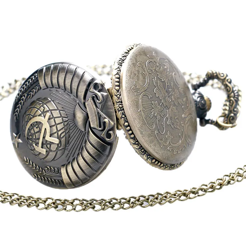 Retro Russia Soviet Union Russian Flag Hammer & Sickle Pocket Watch Hook Design Fashion Casual Necklace Chain Gift for Men Women 2017 Gifts (6)