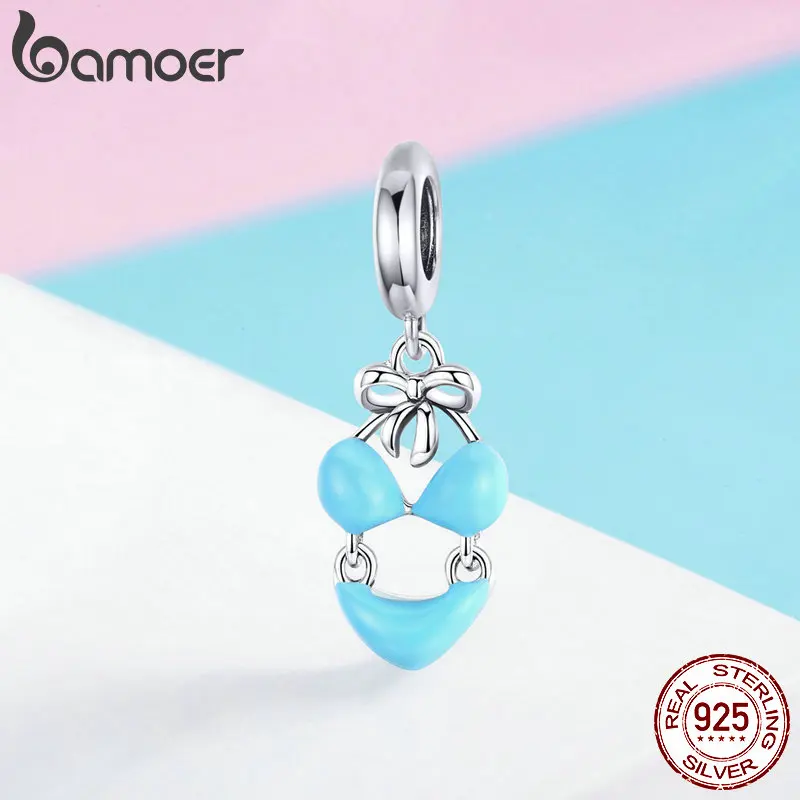 Bamoer European Style S925 Sterling Silver Charm Summer Flowers with Blue cz