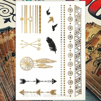 

Nu-TATY 24 style Temporary Tattoo Body Art, Pigeon Feathers Golden Designs, Flash Tattoo Sticker Waterproof 21*15cm