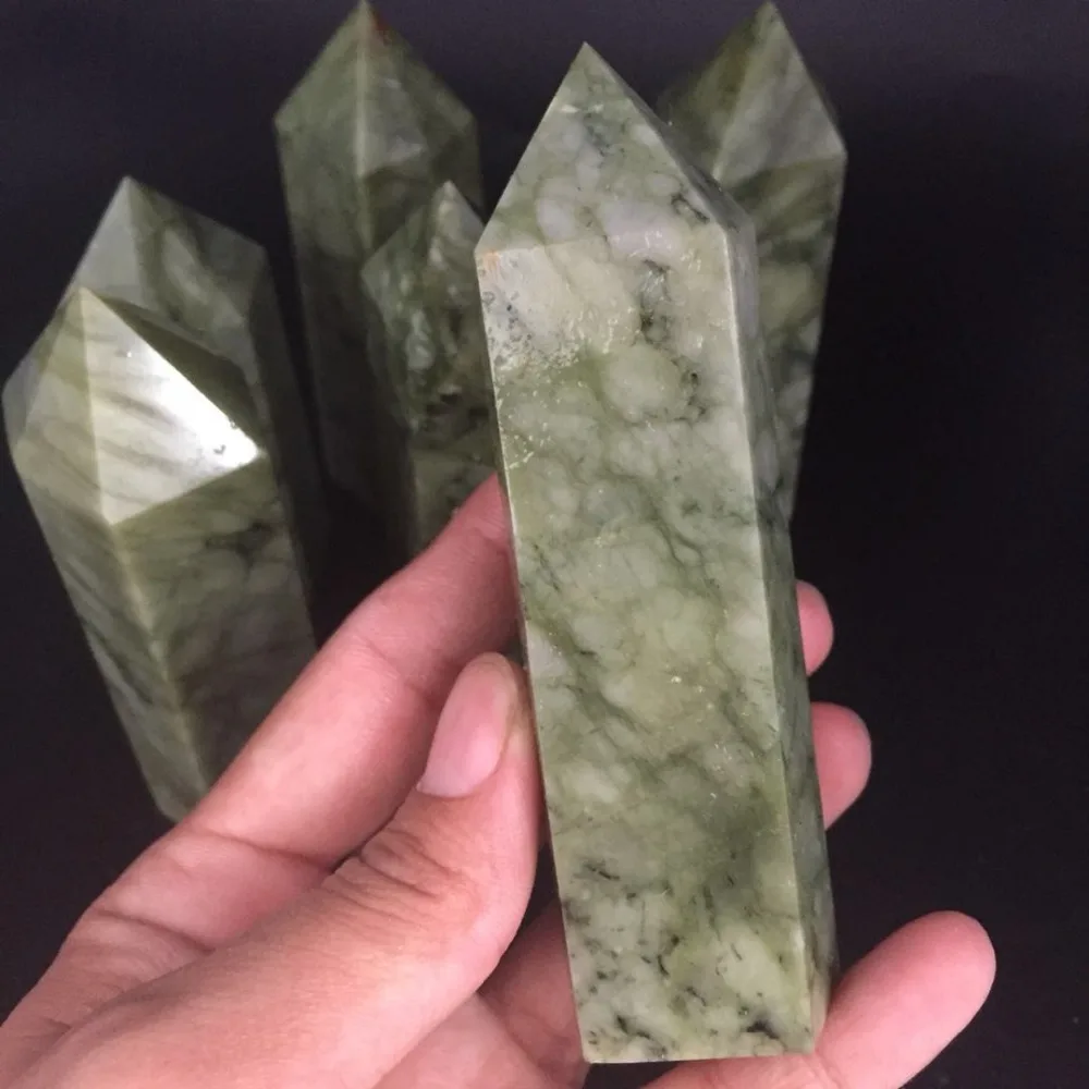 

large size drop shipping Natural green jade Crystal gemstone point reiki healing chakra rock quartz crystal wand decoration