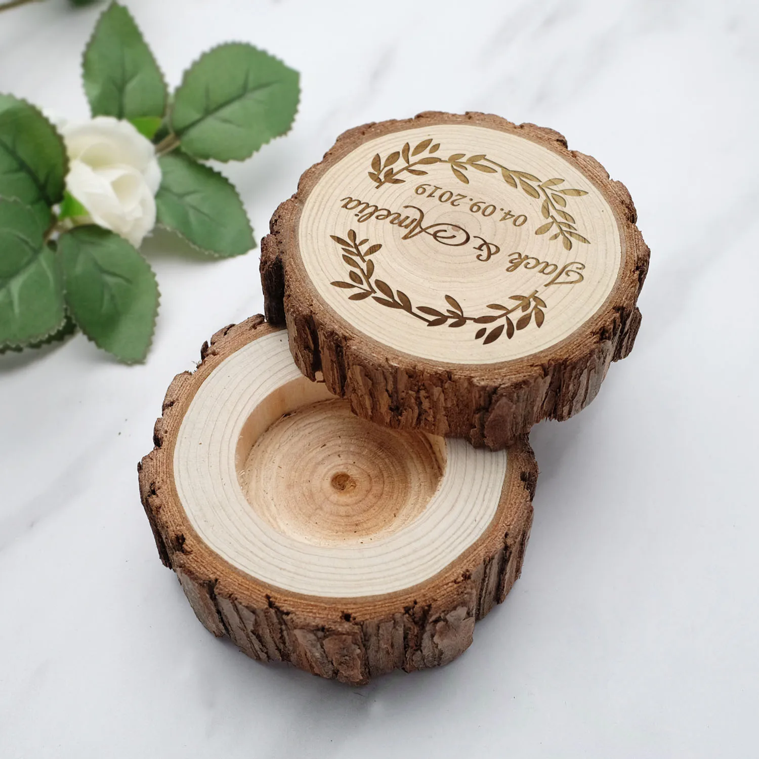 Rustic Wedding Ring Box,Custom Engraved Wood Ring Boxes,Personalized Wooden Ring Holder,Country Wedding Ring Box