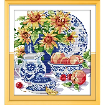 

Everlasting Love Celadon Sunflower Chinese Cross Stitch Kits Ecological Cotton Fabric 11 CT DIY Christmas Decorations For Home