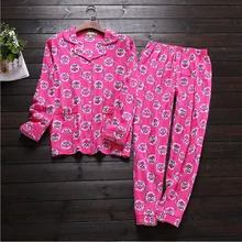 Осенняя брендовая Домашняя одежда Женский Повседневный женский пижамный комплект с героями мультфильмов хлопковый пижамный комплект Laides рубашка с отложным воротником+ брюки