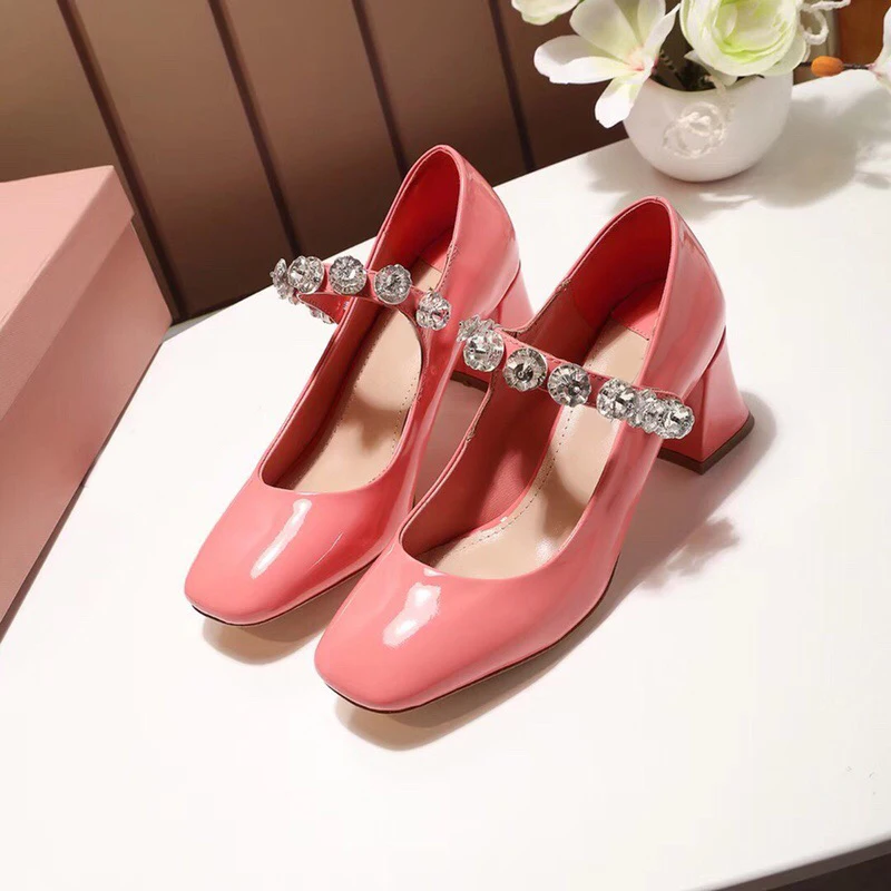 Señora Baile Kmeioo Bloque Fiesta Zapatos Imitación Plata Genuino Boda Cristal Cuero Tacón Joya Janes Mary De Diamantes TIqpUq