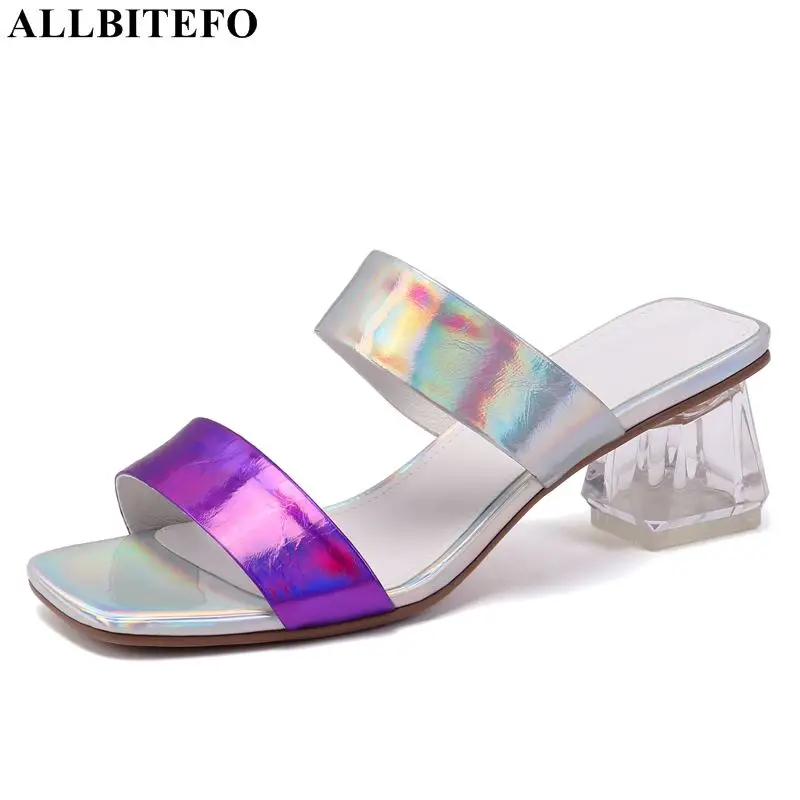 

ALLBITEFO crystal heel genuine leather party women shoes brand high heels office ladies shoes high quality women high heel shoes