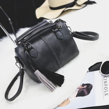 

One shoulder straddle handbag literature style Tassels Pure Chain Handbags Japanese and Korean Women's Department Boston Bag