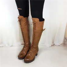 Big Size 34 43 high quality women boots high heels Lace Up motorcycle boots Square heel