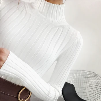 

2020 White turtleneck sweater and semi small fresh female short thick slim tight long sleeved all-match knitted shirt