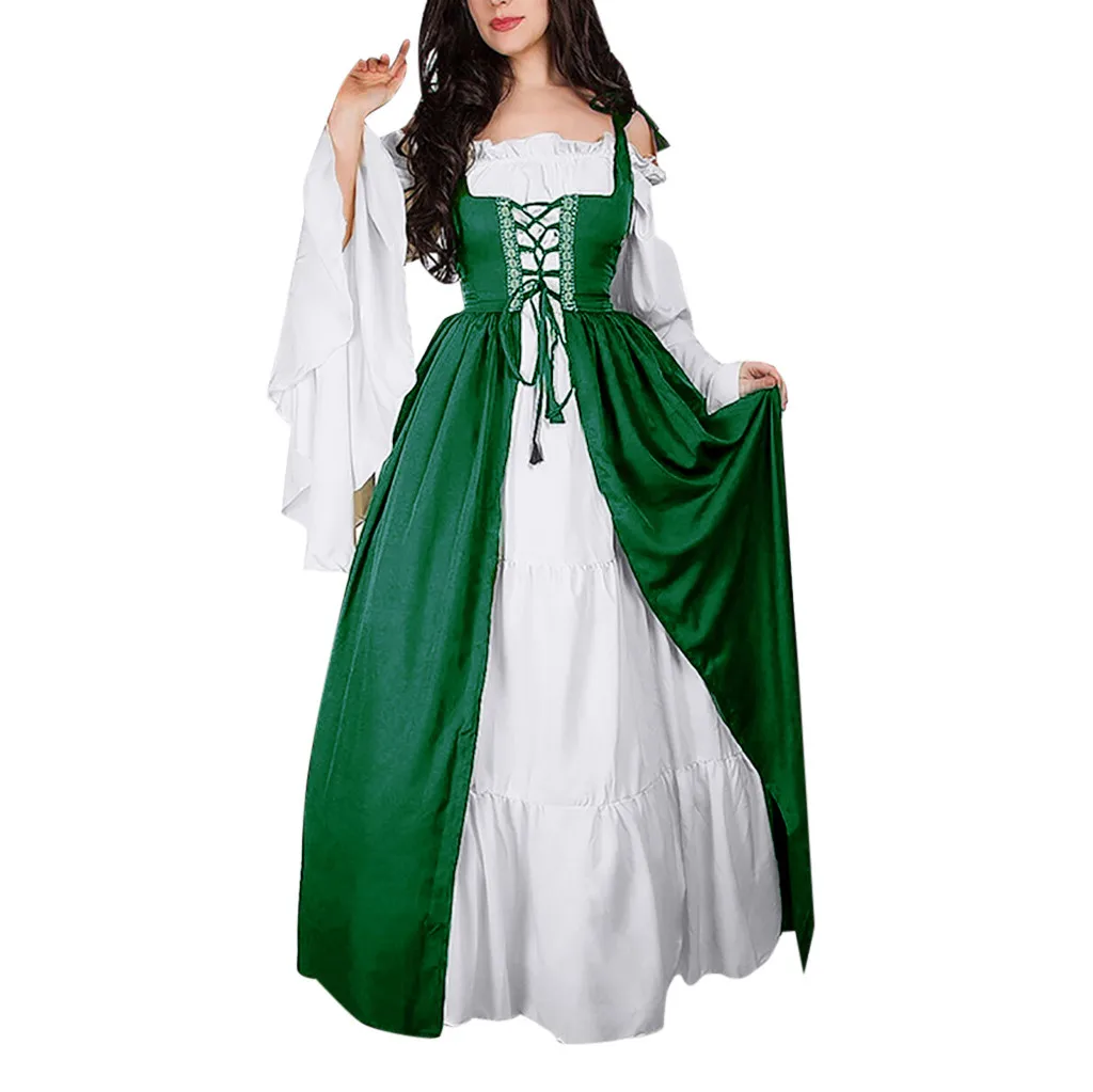 JAYCOSIN, женское платье, Vestidos Verano, бандажный корсет, Средневековый Ренессанс, винтажные платья, квадратный воротник, вечерние, Клубные, элегантные - Цвет: Green