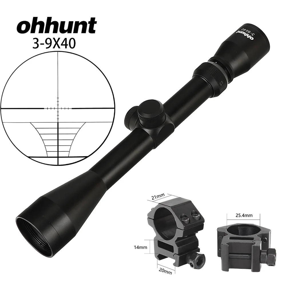 Ohhunt 3-9X40 охотничьи прицелы для стрельбы тусклый полированный финишный мелкий Mil точечный оптический прицел распродажа - Цвет: with Picatinny Rings