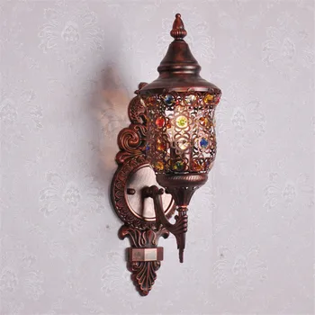 

Southeast Asian lamp retro wall lamp Thai restaurant light aisle light creative hollow iron wall lamp boho crystal sconce ZA8297
