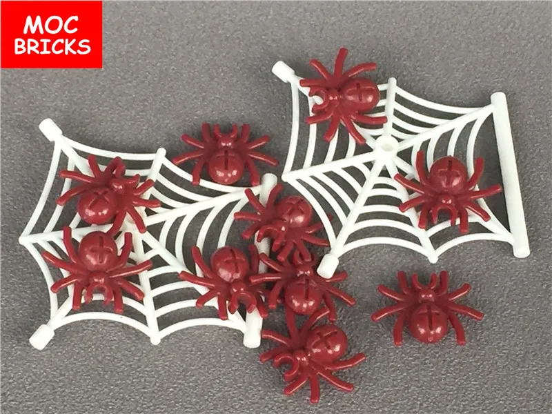 

5pcs/lot New DIY Dark red Animal Spider & White Cobweb Model Action Figure Educational building block bricks kids toys gifts