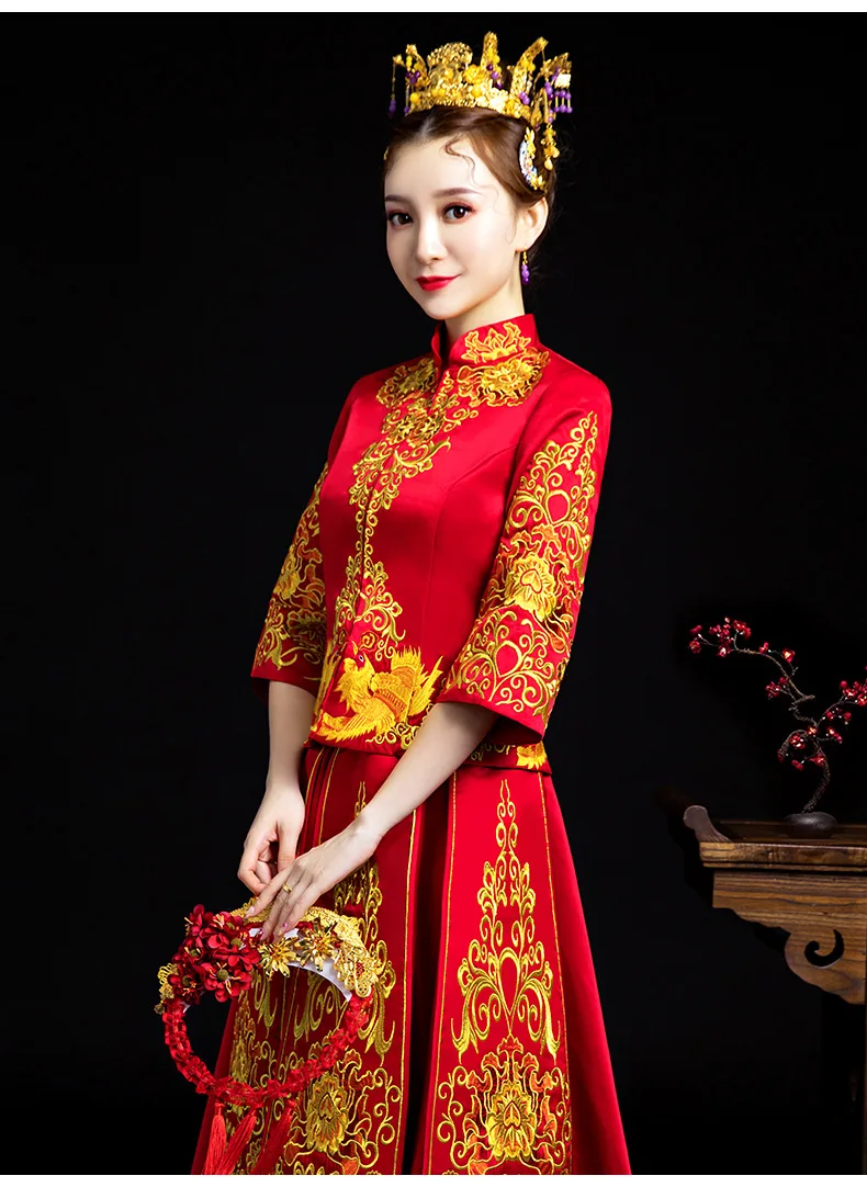 Китайское традиционное платье красные свадебные Qipao Cheongsam Атлас Винтаж восточные платья Длинные вечерние платья для женщин халат Chinoise