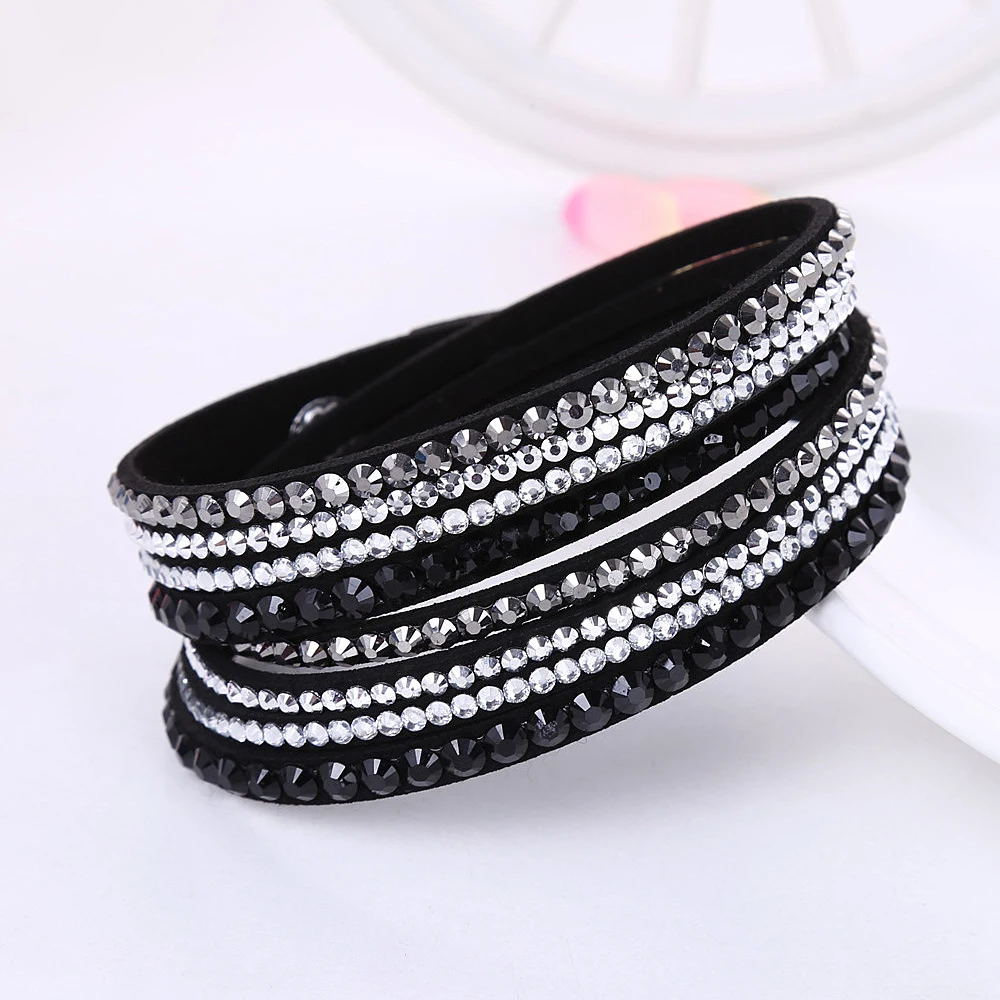 Awesome Rhinestone Crystal Ladies Leather Bracelet-1