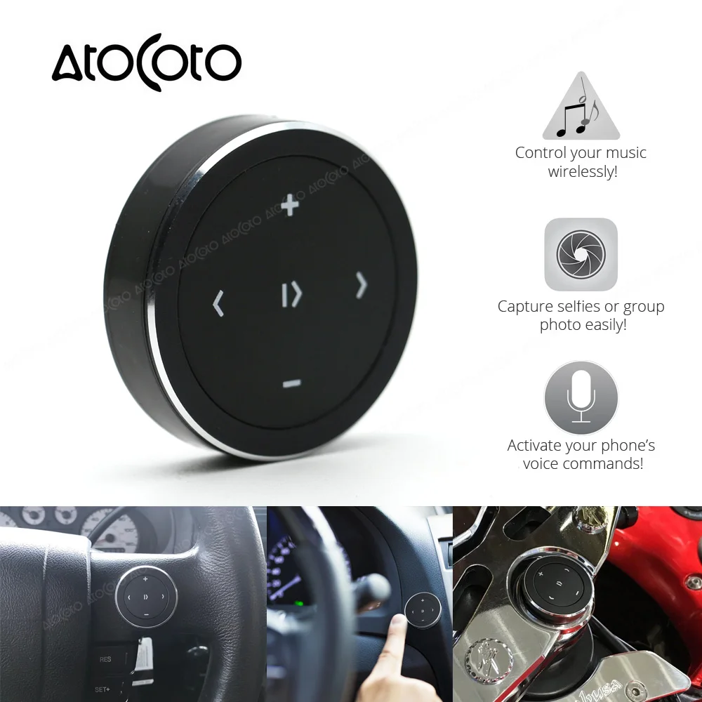 

Wireless Bluetooth Media Button Remote Selfie Control Start Siri Car Motorcycle Steering Wheel Music for iPhone Android iOS