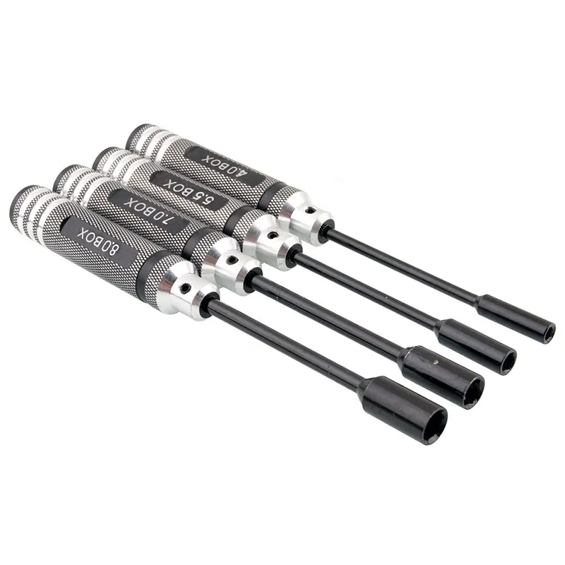 Ensemble des quatre douilles de 4 à 8mm alignées par taille croissante.