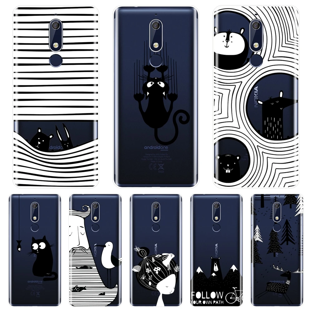 Soft Phone Case Silicone For Nokia 2.1 3.1 5.1 6.1 7.1 Plus Black Cat Dog Rabbit Bear Back Cover | Мобильные телефоны и