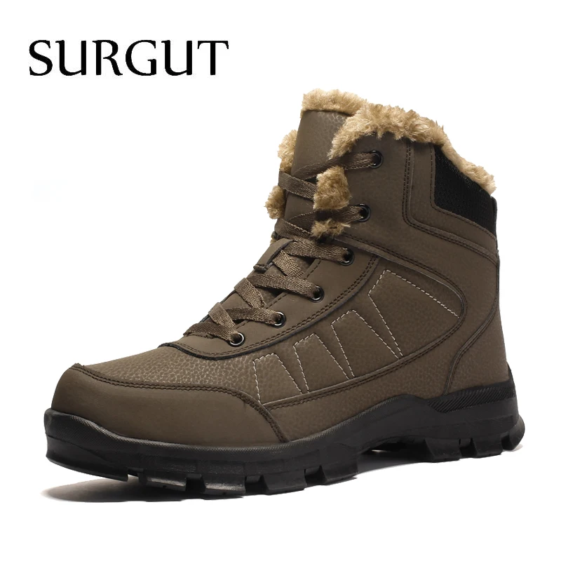 Comprar Botas de trabajo antideslizantes marca SURGUT para invierno para hombre, botas de felpa resistentes al agua, botas de nieve de piel para hombres, zapatillas de gran tamaño 39 47