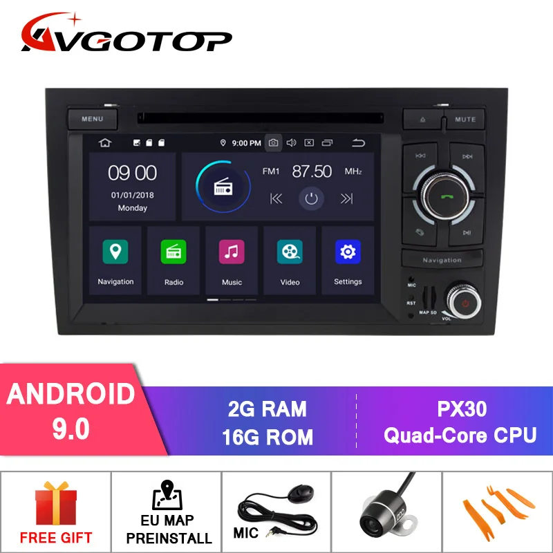 AVGOTOP автомобильный dvd-плеер для AUDI A4 2002-2008 Android 9,0 ips экран Автомобильный видеорегистратор с радио/wifi+ DSP+ DAB+ OBD навигация