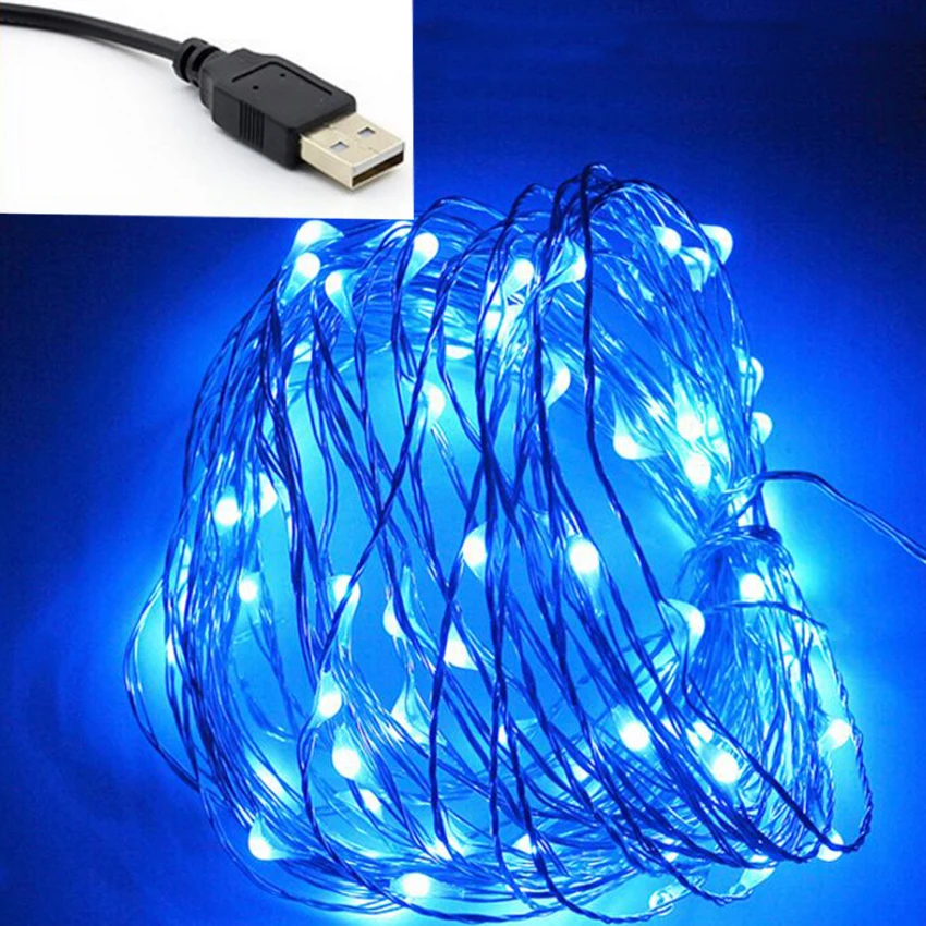 5 м 10 50/100led USB светодиодные гирлянды в открытый теплый белый/RGB силивер медная