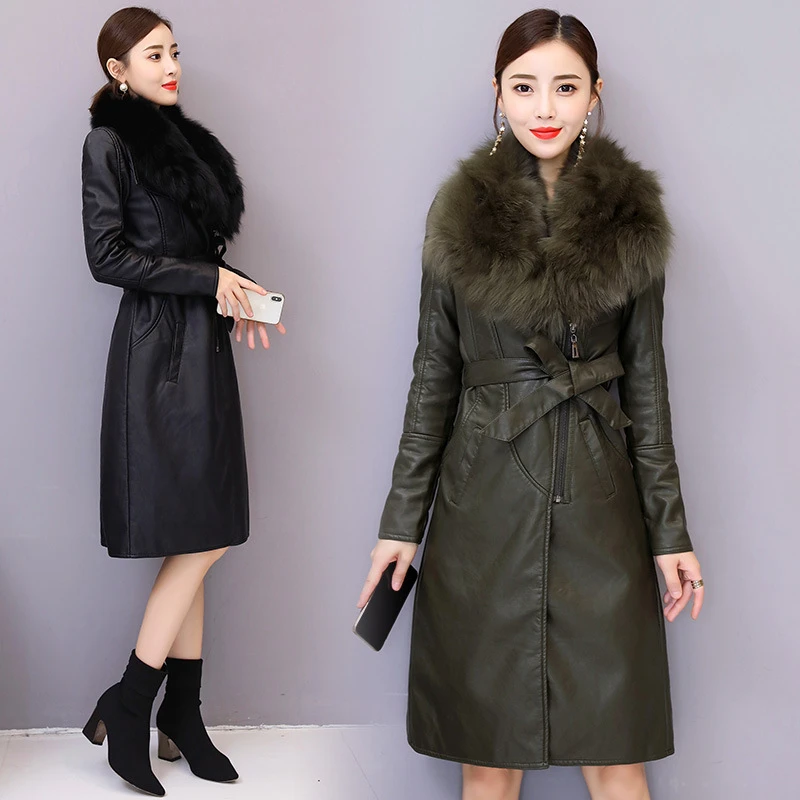 Winter Commute Long Sleeve Elegant Slim Leather Jacket Female Clothing Chaquetas Mujer Manteau Femme Hiver Coat Women - Color: Army Green