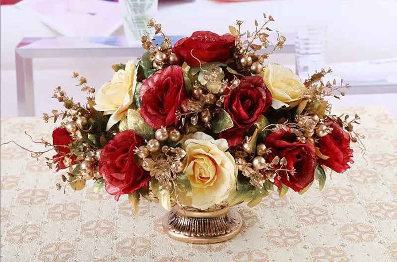 Европейская керамическая ваза+ набор искусственных цветов Декор интерьера дома украшения рабочего стола розы ваза композиция