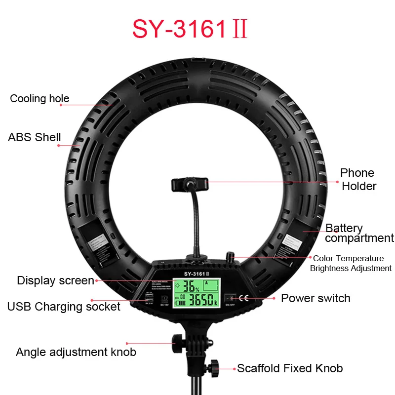 Фотостудия 18 &quotLED 2700 5500K 48W 480PCS LED Selfie Video Light Ring Dimmable фотографическое освещение с