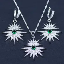 Листья 925 пробы серебряные ювелирные изделия зеленый/белый кубический цирконий Свадебные Ювелирные наборы для женщин Свадебные серьги/кулон/ожерелье