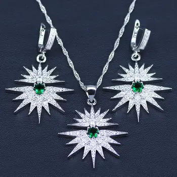 

Leaves Silver Color Jewelry Green/ White Cubic Zirconia Bridal Jewelry Sets For Women Wedding Earrings/Pendant/Necklace