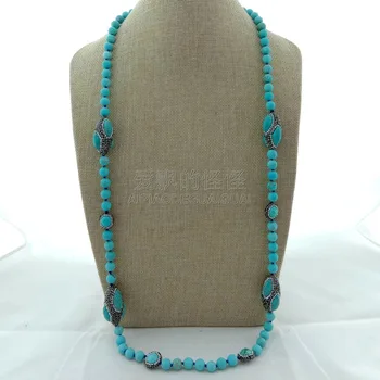 

N041514 37'' Pave Crystal Blue Stone Necklace