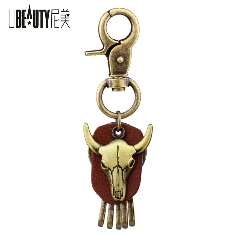 UBEAUTY Unique Cow Head Leather Keychain Key Chain Pendant Charm
