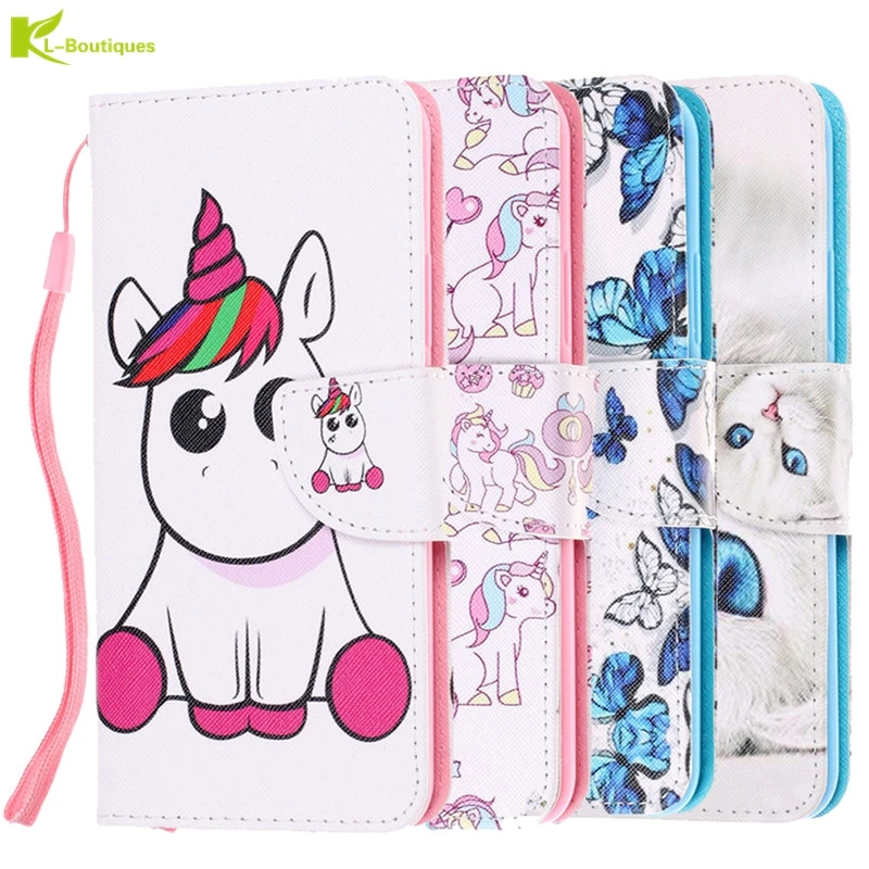 

Cartoon Unicorn Etui Case For Fundas Samsung Galaxy S10 Lite S9 S8 Plus S7 Edge J4 J6 2018 Note 9 8 Flip Phone Leather Cover