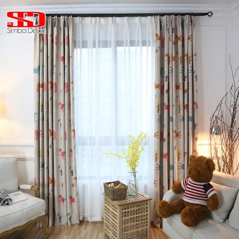 Us 17 98 46 Off Cute Animals Blackout Curtains For Kid Bedroom Blind Drapes Cartoon Giraffe Horse Zebra Window Treatments Shade Panel Decoration In
