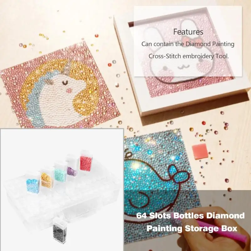 

64 Slots Bottles Diamond Painting Storage Box Rhinestone Beads Holder Case