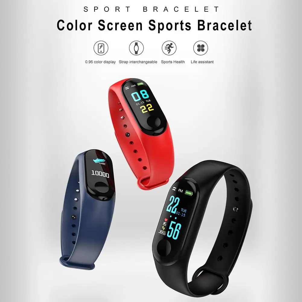 NEW M3 Color Screen Smart Bracelet Fitness Tracker Heart Rate Blood Pressure Monitor Waterproof Sports Wristband for Android iOS