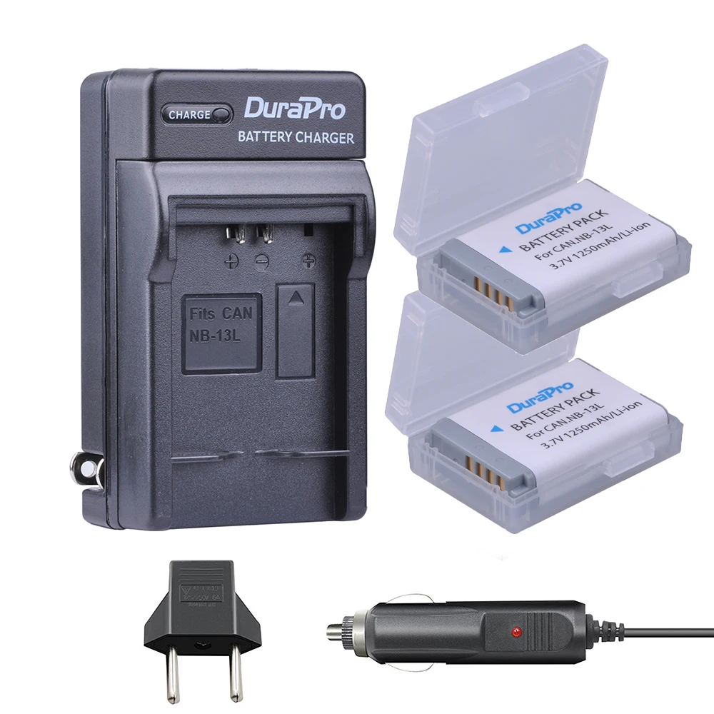 Аккумуляторная литий ионная батарея DuraPro NB 13L NB13L 2 шт. + Автомобильное зарядное