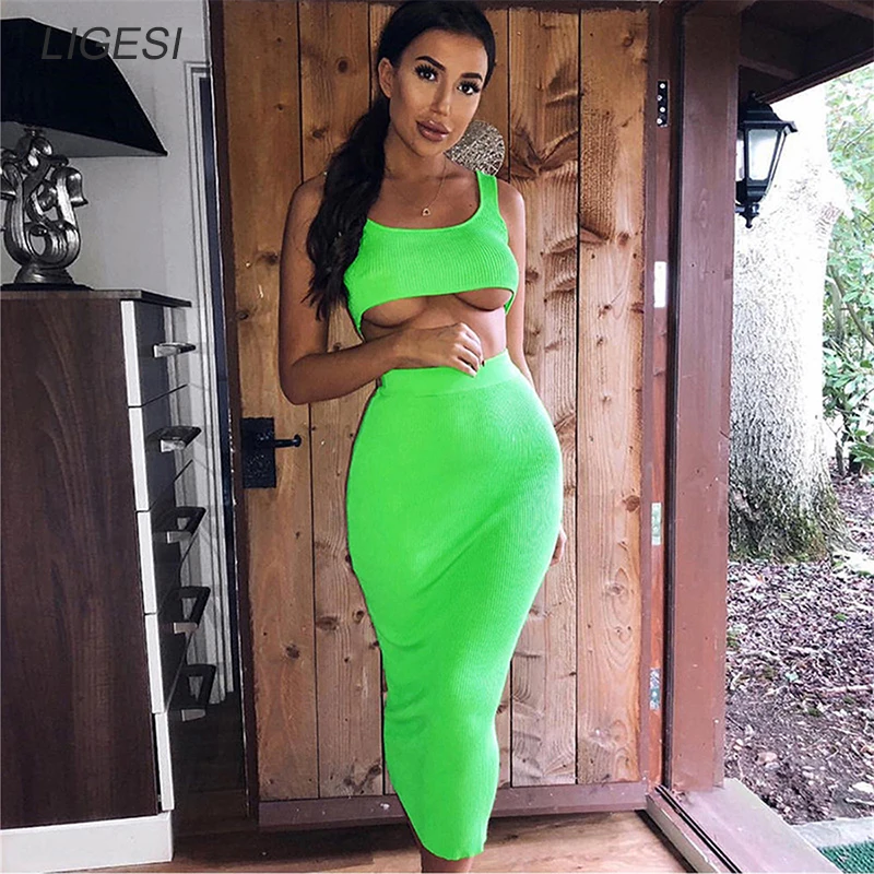 Sexy Two Piece Set 2 Piece Set Women Two Piece Outfits Crop Top And Skirt Set Bodycon Matching Sets Summer Clothes 2019