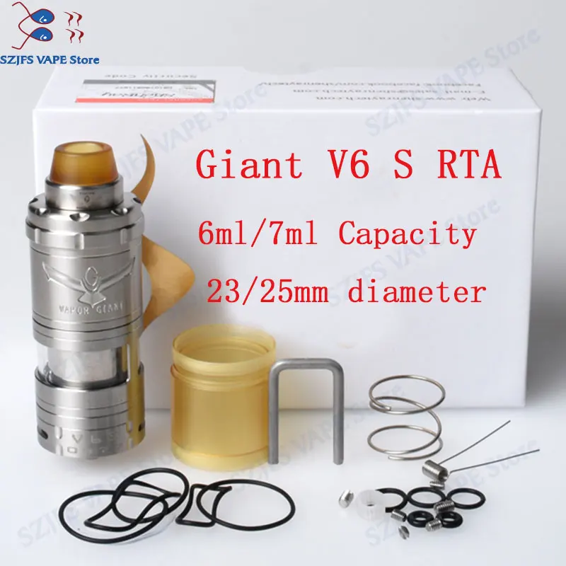 

Vapor Giant v6S 23mm RTA 6ML Capacity 316ss adjustable bottom airflow Single coil Atomizer vs zeus dual/AMMIT /King/dvarw mtlrta