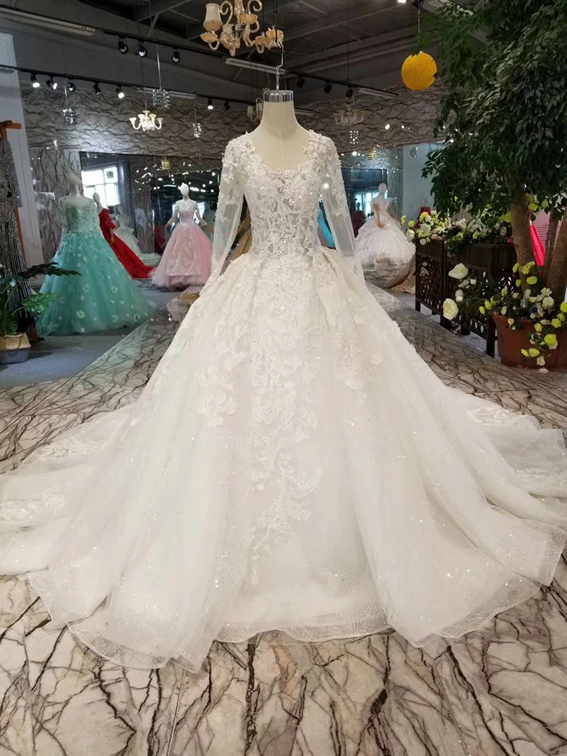 Long Tulle Sleeve Wedding Gown 