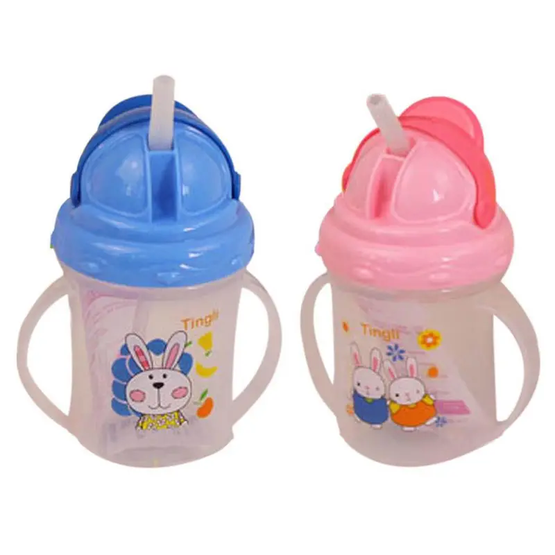 Прочная детская чашка с трубочкой, бутылочка с изображением кролика, чашки с ручками, милый дизайн, бутылочка для кормления, PP пластик