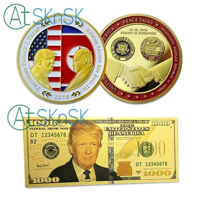 Дональд Трамп наградная монета с 100/1000 USD золотые банкноты посеребренный памятные монеты - Цвет: IC1539G   SK130B