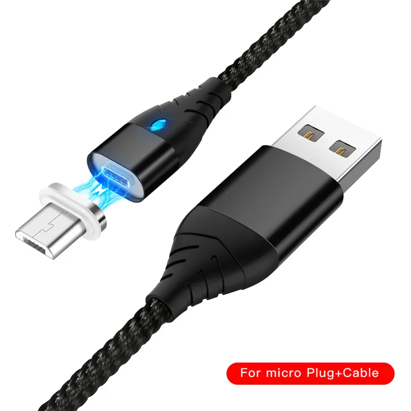 Магнитный usb-кабель 3A, кабель Micro USB для быстрой зарядки, кабель USB type-C для samsung, Xiaomi, huawei, кабели для мобильных телефонов - Цвет: Black