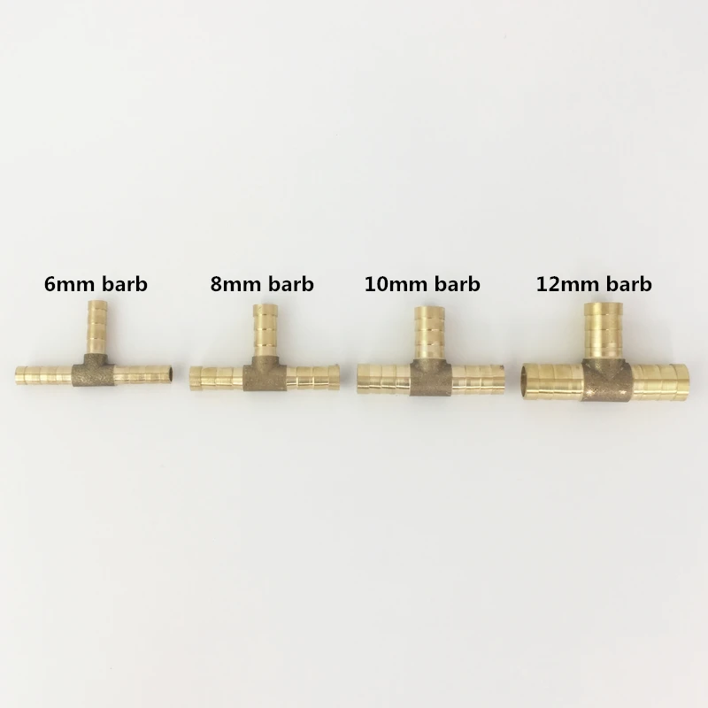 6 мм 8 мм 10 мм 12 мм латунь 3 Way шланг трубки Barb Медь колючей муфты Т-Форма шланговые фитинга