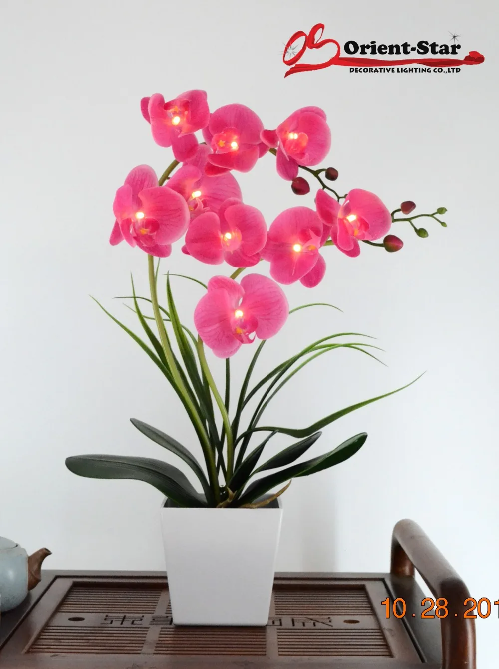 14 цветов 9 светодиодов фаленопсис горшок лампа 50 см Искусственный цветок настоящий на ощупь фаленопсис латекс кремния освещение для бонсай - Цвет: Pink Red