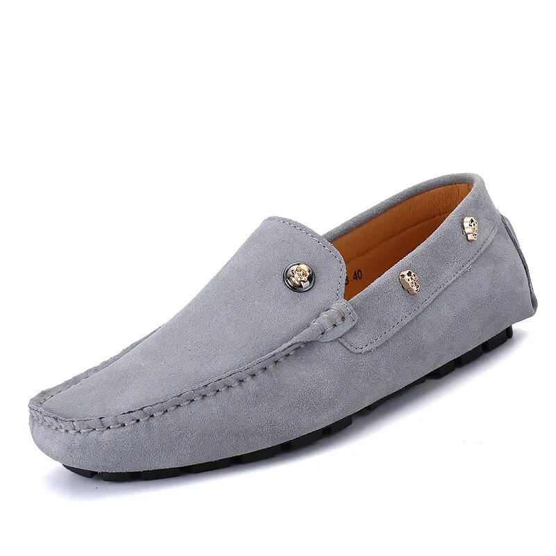 

Summer Men Loafers Genuine Leather Casual Shoes Fashion Slip On Driving Shoes Breathable Moccasins Grey Suede Loafers