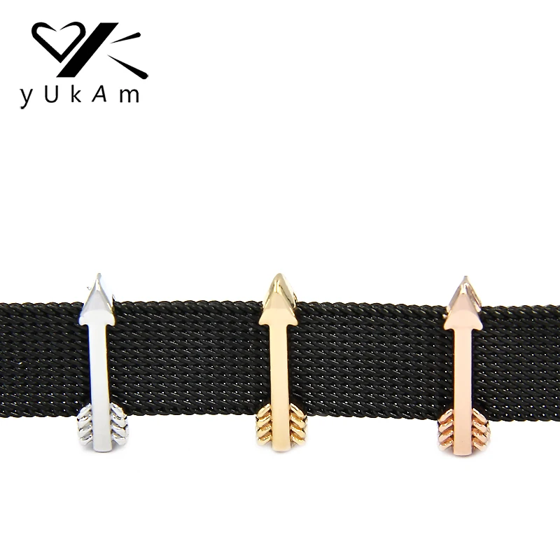 

YUKAM Sliders Keys Pave Silver Rose Gold Arrow Slide Charms Keeper for Leather Mesh Keepers Bracelets Jewelry Accessories Making