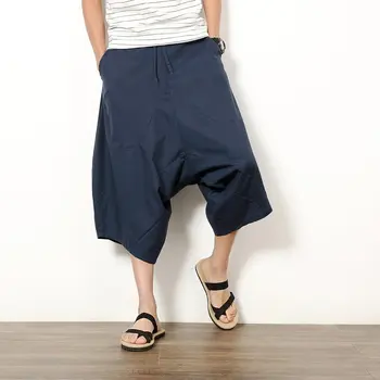 

Men's Comfy Casual Summer Harem Loose Linen Cotton Boho Pants Trousers Men Calf-length Pants
